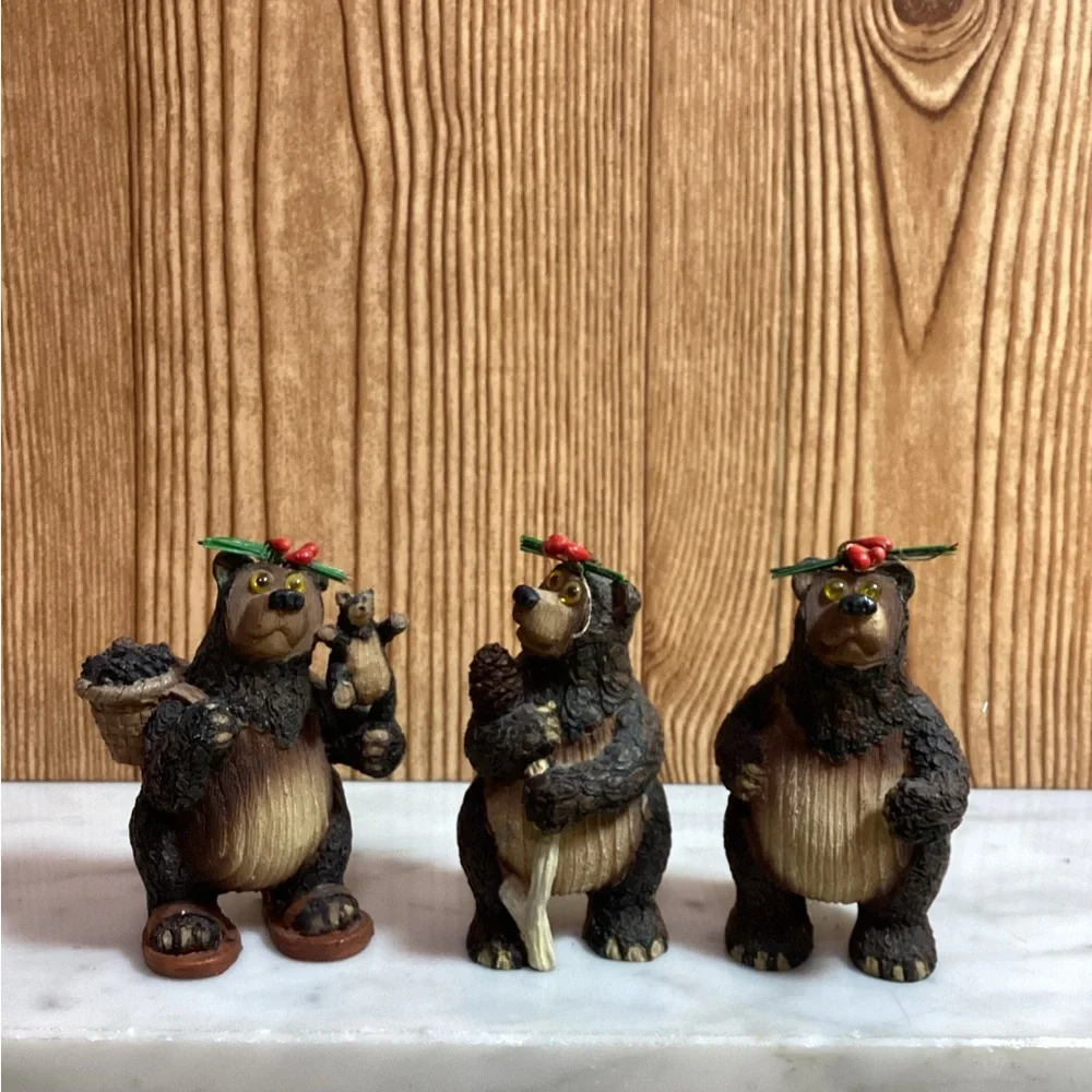 Christmas Brown Bear 3 piece set  Figurine 4”